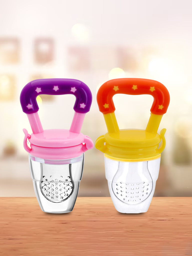 Kidbea Silicone Fruit Feeder Nibbler with Extra Mesh, Soft Pacifier/Feeder, Teether Nipple for Baby 6 to 12 Months, Infant (Yellow and Pink Combo)