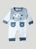 Kidbea Pack of 2 Full Sleeves Cotton Bear and Star Print with Pocket Romper/Bodysuit - Blue & Brown