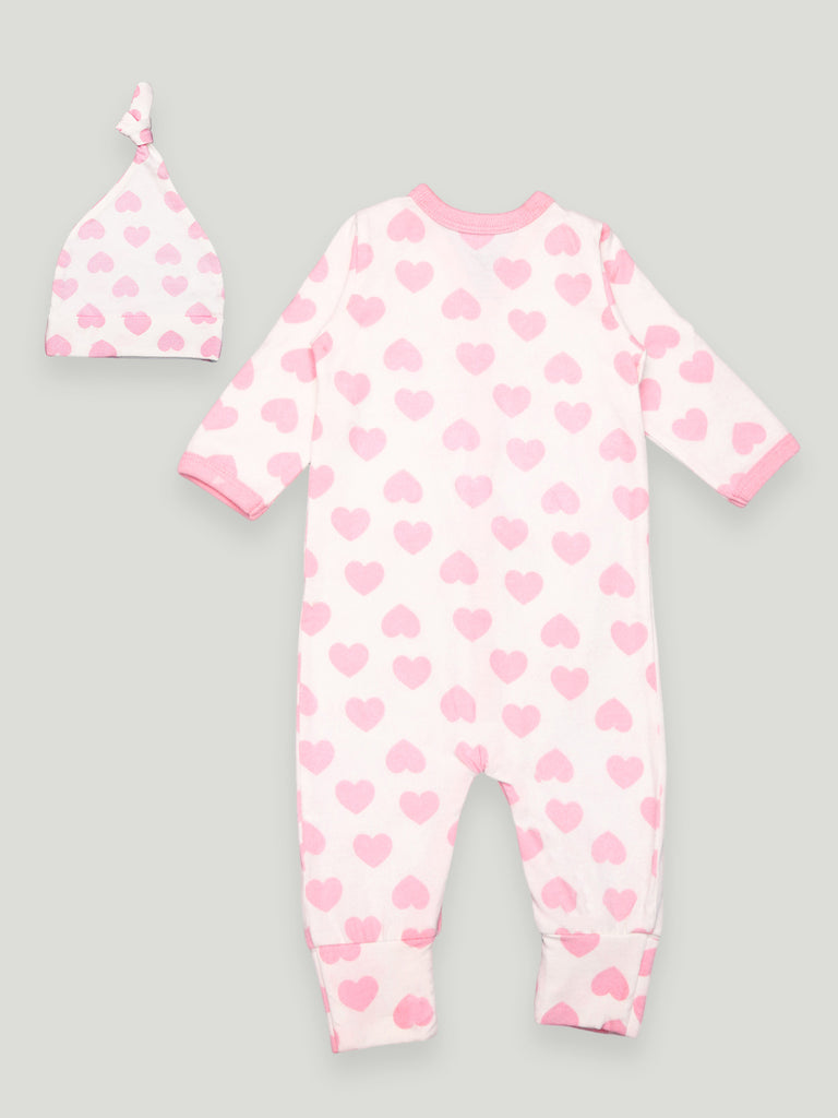 Kidbea 100% Organic cotton Full Button baby Romper & cap Unisex  | Heart print