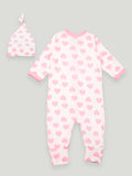 Kidbea 100% Organic cotton Full Button baby Romper & cap Unisex  | Heart print