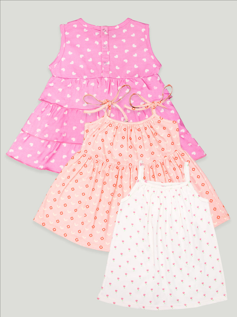 kidbea 100% Organic cotton girls frock | Pink Dots, Heart Pink Frock and White Top Pack of 3