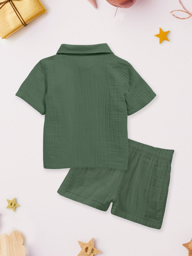 Kidbea 100% Linen Shirt & Pant Dark Green Co-ord Set