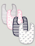 Kidbea 100% Organic cotton Kids' Bibs Pack of 4, Pink Heart, Elephant Blue and Grey Stripes Print