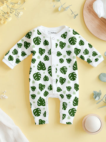 100% Organic cotton Leaf Print Romper/Bodysuit - Green