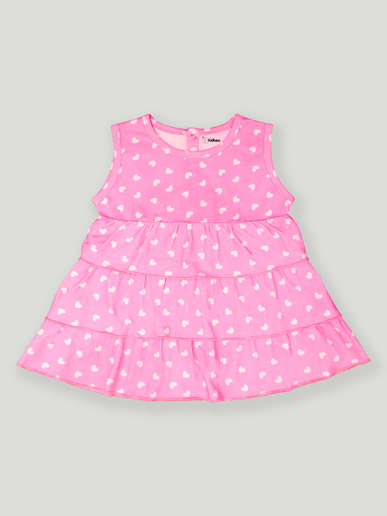 kidbea 100% Organic cotton girls frock | White Top, Heart Print and Flamingo Frock  of 3