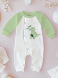 Kidbea 100% Organic Cotton Full Sleeves Dinosaur Printed Romper - Green