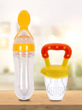 Kidbea Baby Fruit Feeder And Food Feeding Spoon Ultra Soft Food Grade Silicone for Cereals for Infant Baby 3 Months Plus for Baby 6 to 12 Months (Yellow Combo)