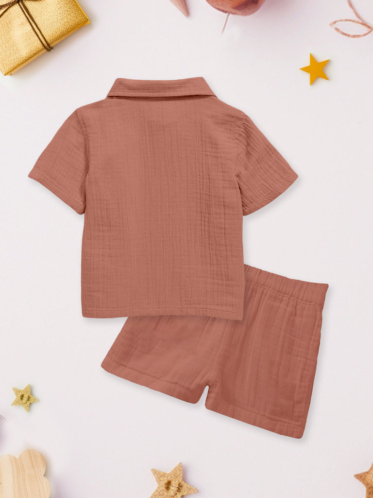 Kidbea 100% Linen Shirt & Pant Red Co-ord Set