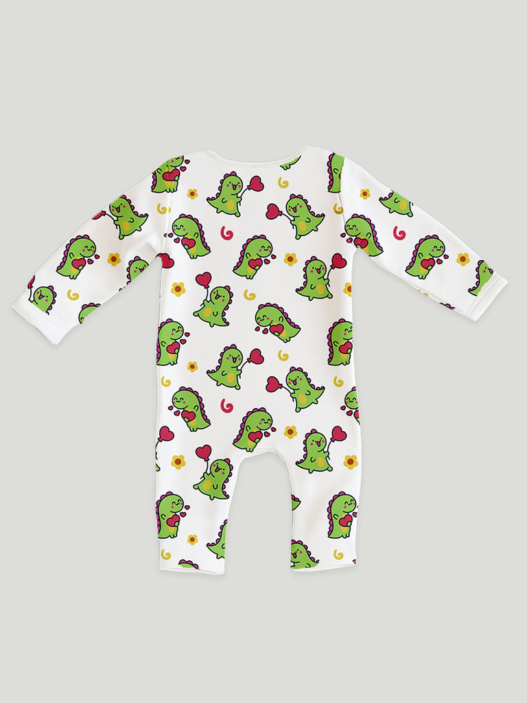 100% Organic Cotton Romper Pack – Heart & Dinosaur Designs, Pink & Olive Green, Full Sleeves