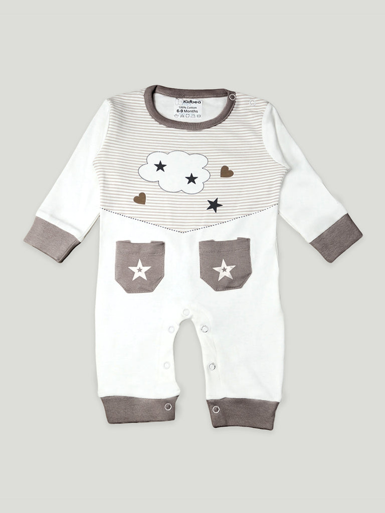 Kidbea Pack of 3 Cotton Full Sleeves Star, Sloth and Bear Printed Romper - Brown & Grey