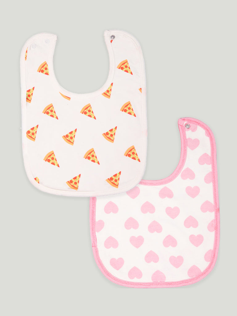 Kidbea 100% Organic cotton Kids' Bibs Pack of 2, Heart and Pizza