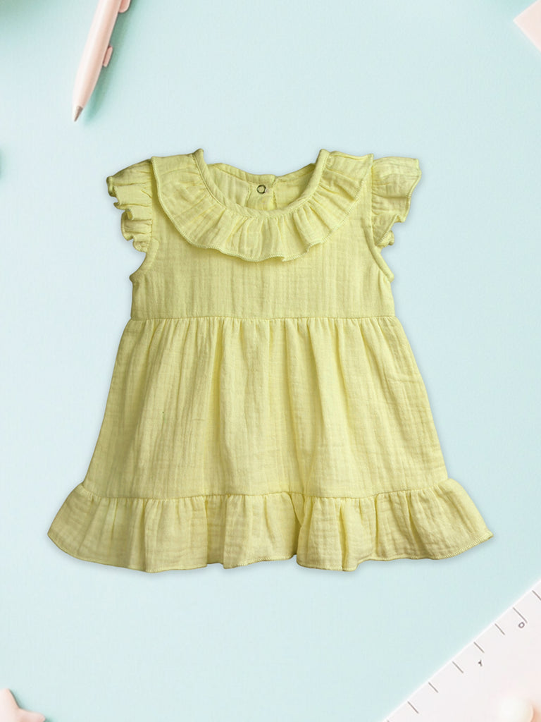 100% Charming Olive Green Linen Girls Frock | Olive Green