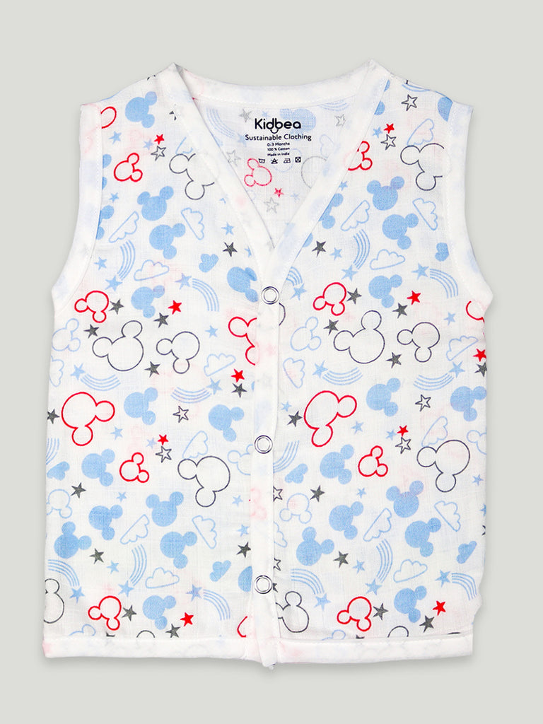 Kidbea Extra Soft Muslin Cotton Jhabla Cloth for Baby | Space and Mickey Print | Print May Vary