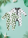 100% Organic Cotton Romper Pack – Leaf & Star Designs, Green & Black, Full Sleeves