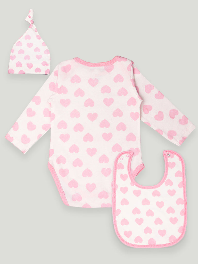 Kidbea 100% Organic cotton baby Onesies, Cap & Bibs | Hearts - Pink