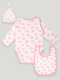 Kidbea 100% Organic cotton baby Onesies, Cap & Bibs | Hearts - Pink