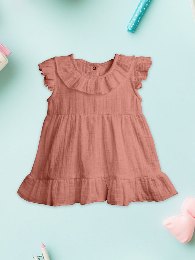 100% Charming Rust Linen Girls Frock | Rust