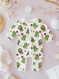 100% Organic cotton Dino Print Romper/Bodysuit - Olive Green