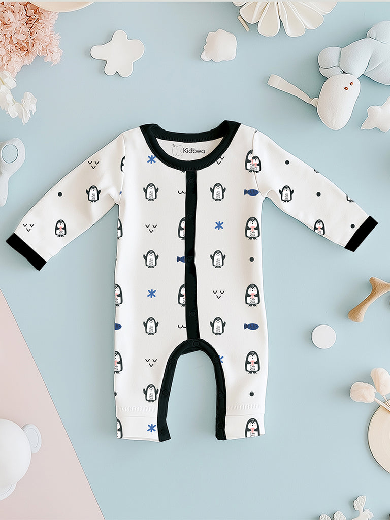 100% Organic cotton Penguin Print Romper/Bodysuit - Black