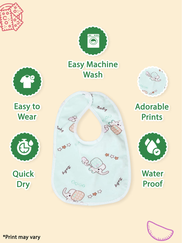 Kidbea Waterproof Spill Resistant Bibs | Soft cotton bib | Infant Apron Assorted Print Pack of 4