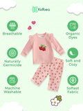 Kidbea 100% Bamboo Cotton Girls Full Sleeves Cherry Printed Co-Ord Set - Blush Pink