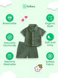 Kidbea 100% Linen Shirt & Pant Dark Green Co-ord Set