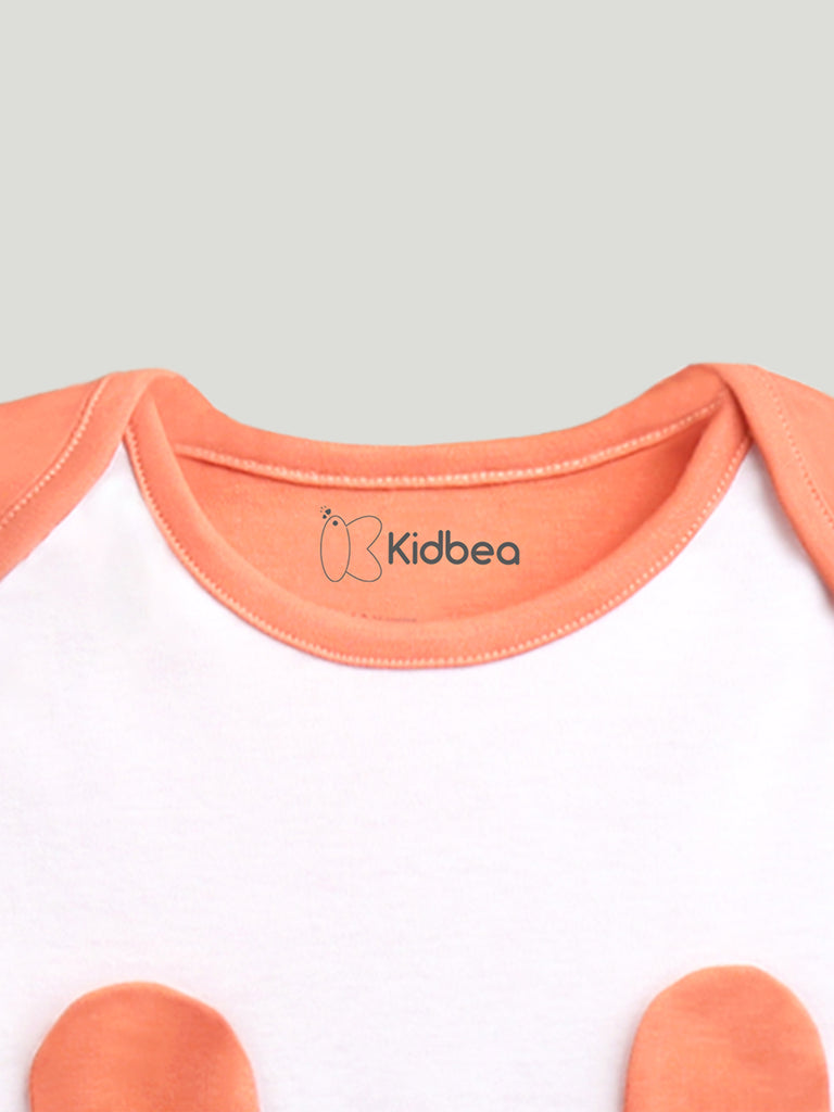 Kidbea 100% Organic Cotton Full Sleeves Bear Printed Romper - Orange