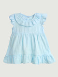 100% Charming Pink & Sky Blue Linen Girls Frock Combo | Stylish Pink & Blue Dresses for Girls