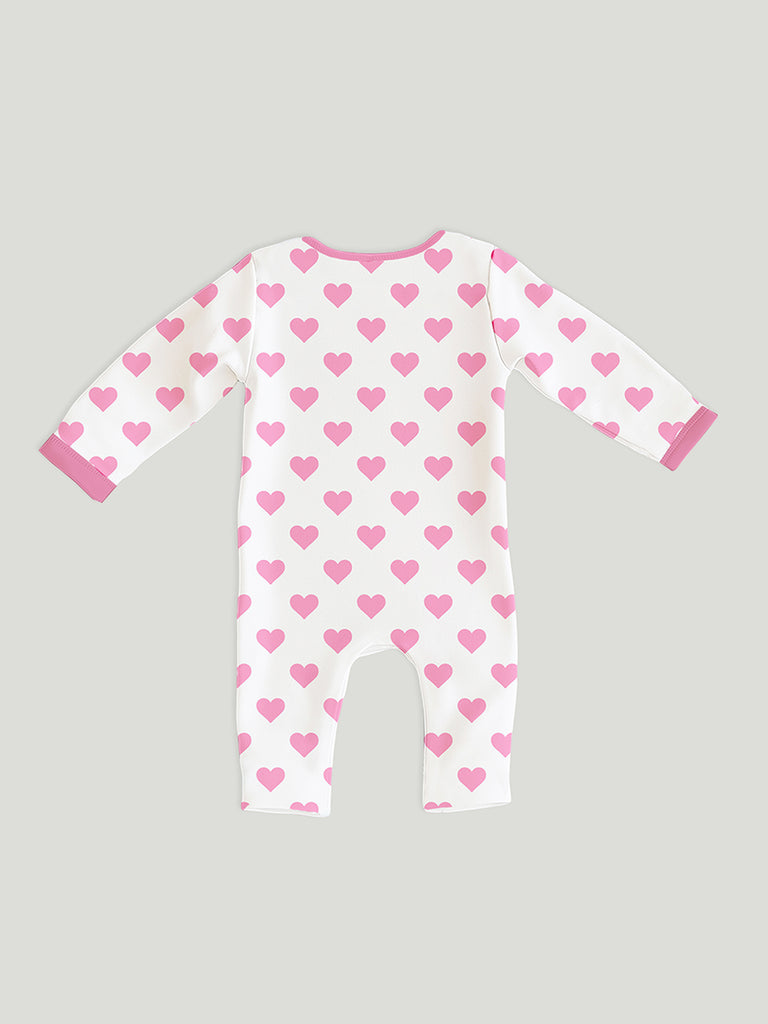 100% Organic cotton Heart Print Romper/Bodysuit - Pink