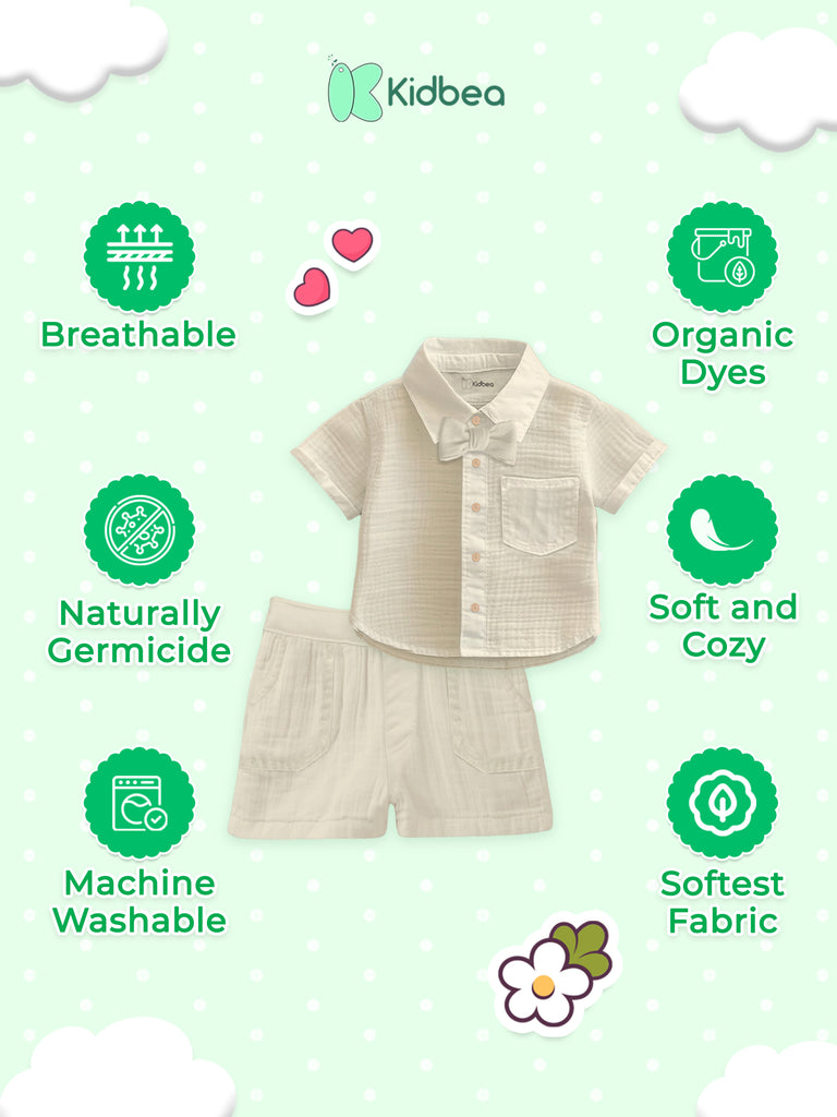 Kidbea 100% Linen Shirt & Pant Off-White Co-ord Set