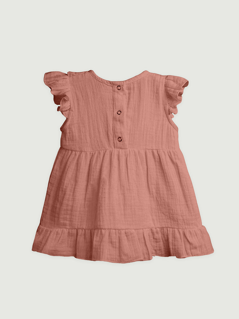 100% Charming Rust Linen Girls Frock | Rust