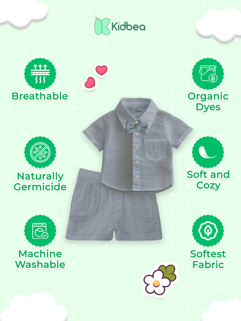 Kidbea 100% Linen Shirt & Pant Grey Co-ord Set