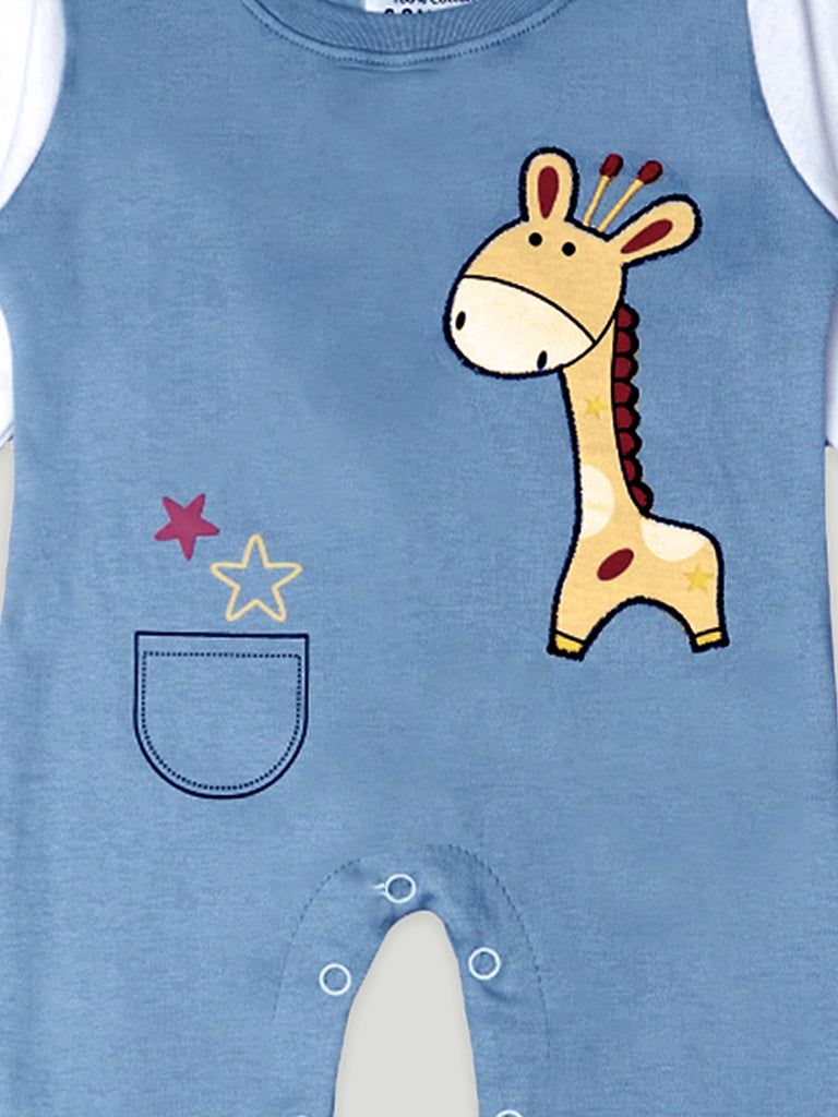 Kidbea Full Sleeves Cotton Giraffe Print Romper/Bodysuit - Dark Blue