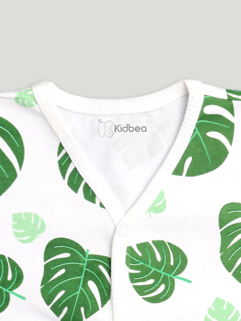 100% Organic cotton Leaf Print Romper/Bodysuit - Green