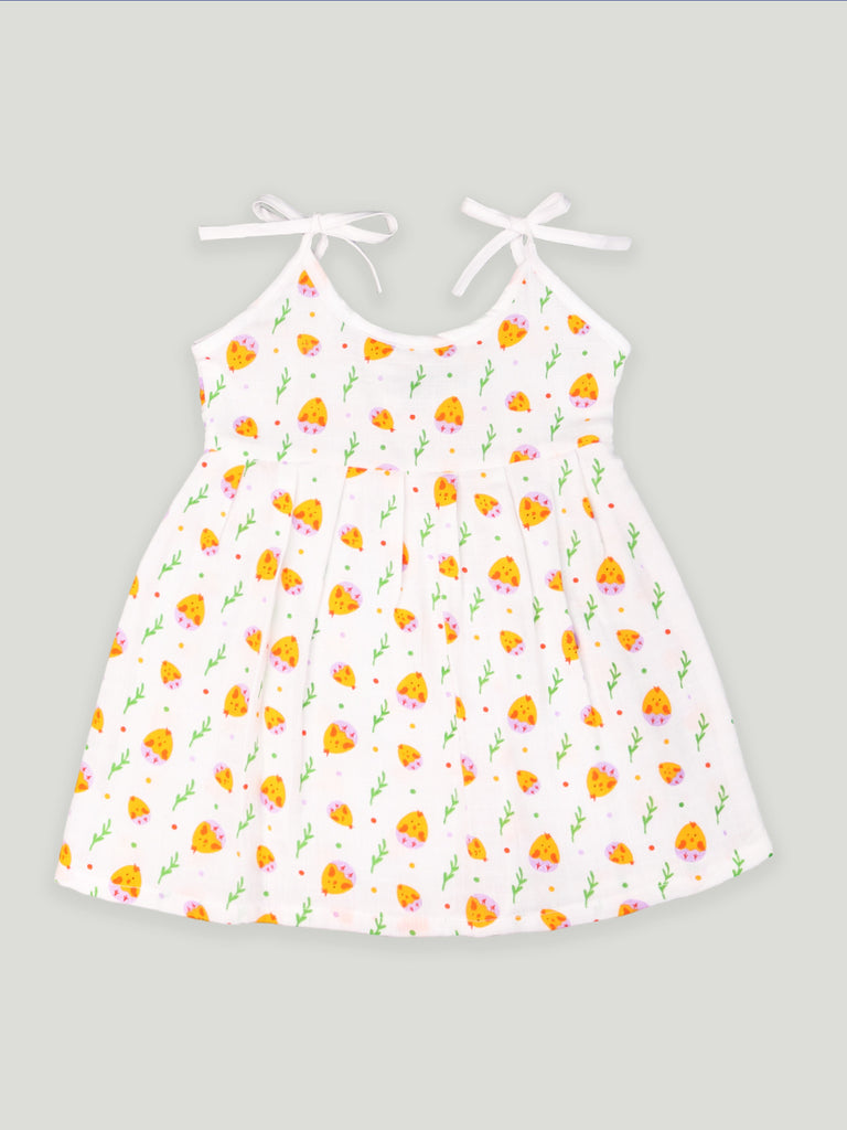 Kidbea Extra Soft Muslin  Fabric Baby Girls Frock | Space and Cute Chick Print Pack of 2