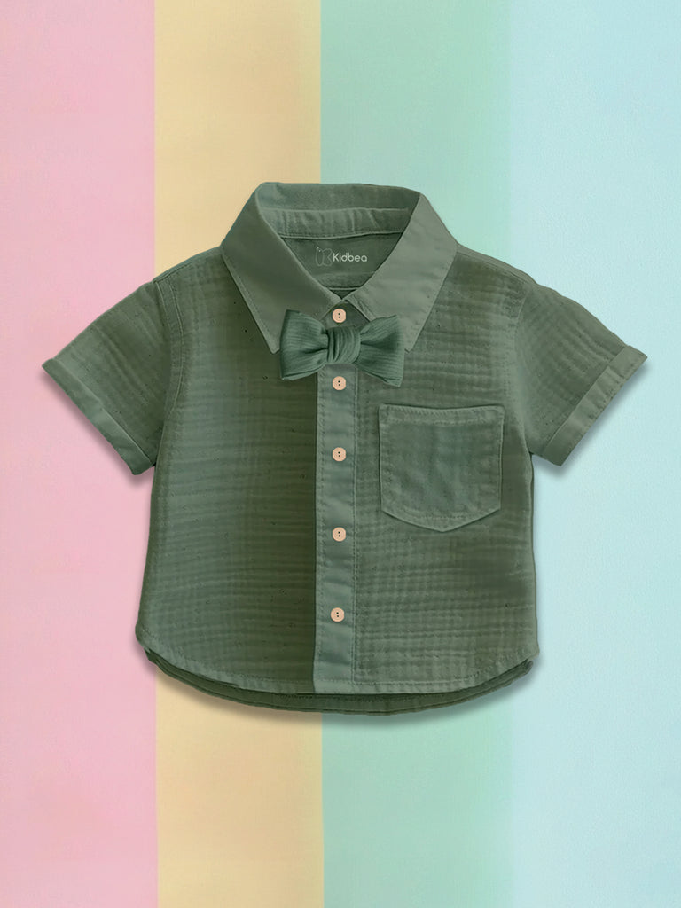 Kidbea 100% Linen Shirt & Pant Dark Green Co-ord Set