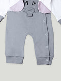 Kidbea Full Sleeves Cotton Elephant Print Romper/Bodysuit - Grey