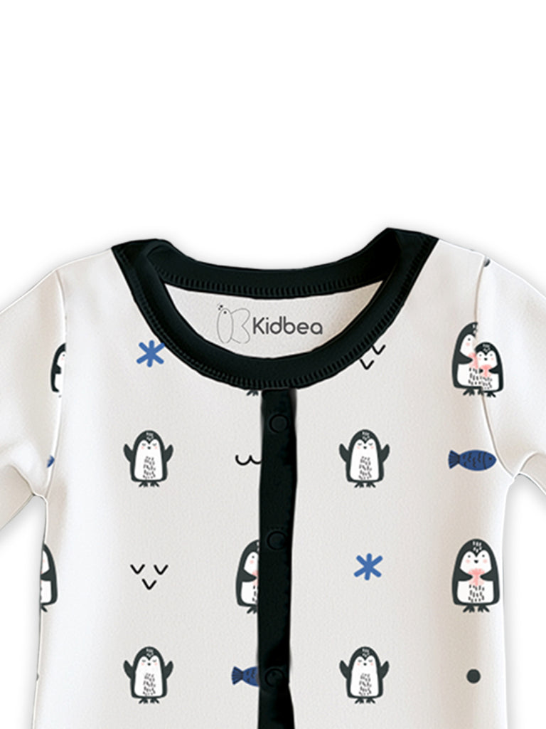 100% Organic cotton Penguin Print Romper/Bodysuit - Black