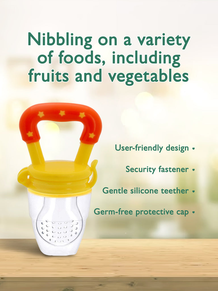 Kidbea Silicone Fruit Feeder Nibbler with Extra Mesh, Soft Pacifier/Feeder, Teether Nipple for Baby 6 to 12 Months, Infant (Yellow and Pink Combo)