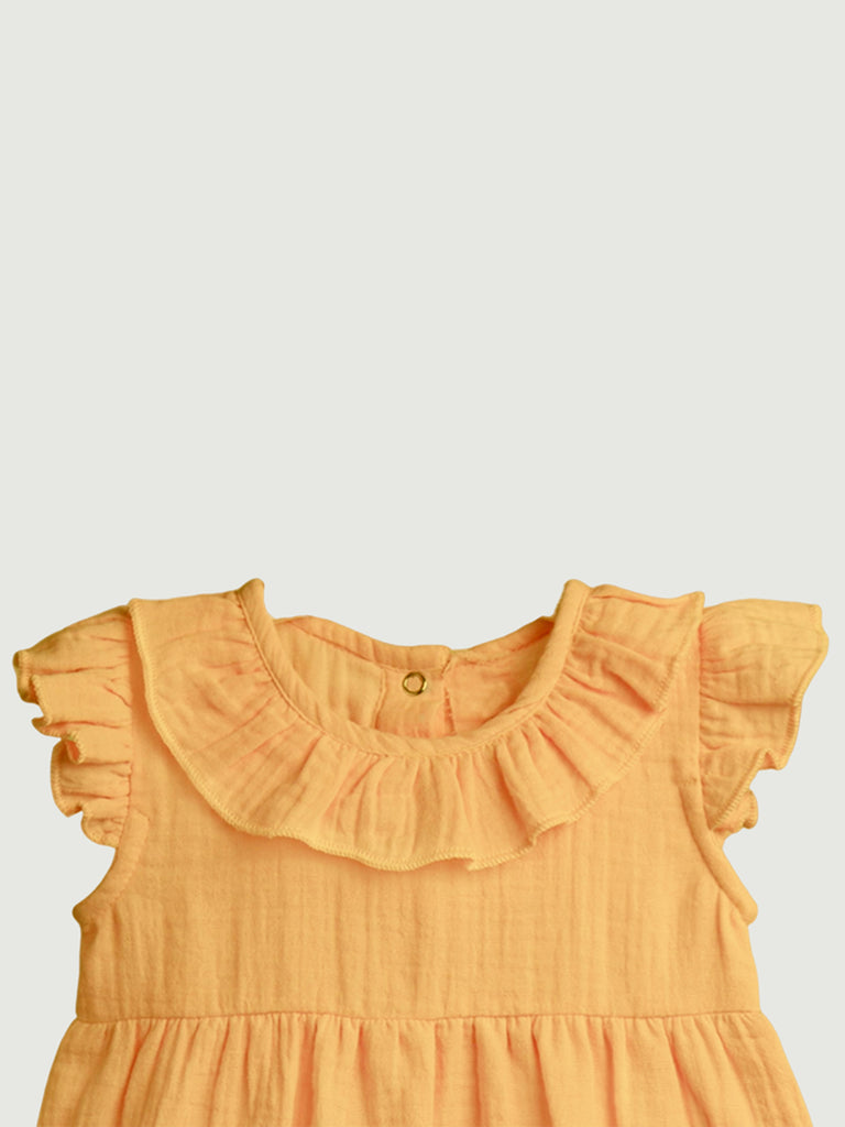 100% Charming Mustard Yellow Linen Girls Frock | Mustard Yellow