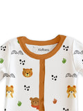 100% Organic Cotton Baby Rompers/Bodysuits – Set of 4 with Bear, Animal, Giraffe & Pizza Patterns