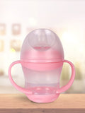 Kidbea Baby Sippy Cup Learning Sipper Feeding Bottle & Twin Handles with Apple Shape Silicone Baby Teether - Pink (160ml)