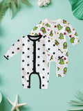 100% Organic Cotton Romper Pack – Star & Dinosaur Designs, Black & Olive Green, Full Sleeves