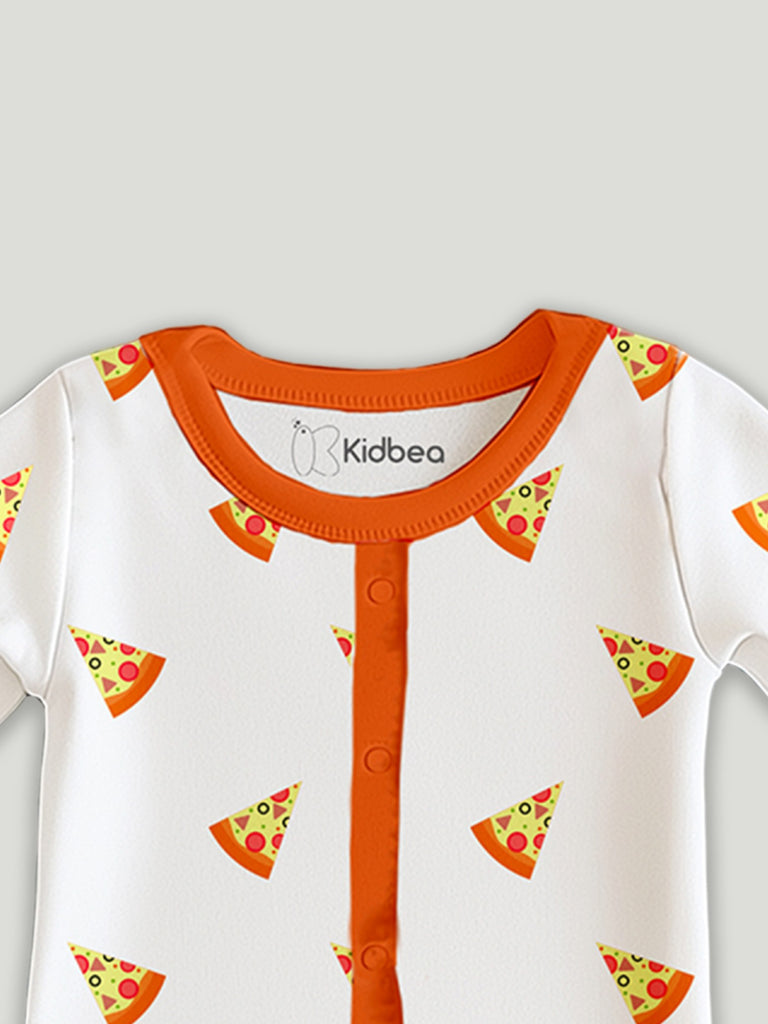 100% Organic Cotton Romper Pack – Star & Pizza Designs, Black & Orange, Full Sleeves