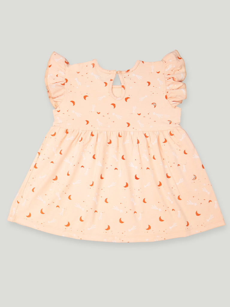 Kidbea 100% Bamboo Ultra-Soft Premium Fabric Baby Girl Frock with ruffled sleeves - Orange