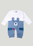 Kidbea Pack of 3 Cotton Full Sleeves Fox and Bear Printed Romper - Grey & Blue