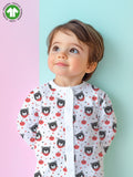 100% Organic cotton Bear Print Romper/Bodysuit - Grey With Pink