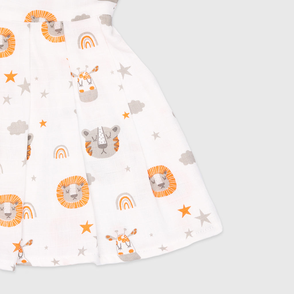 Extra Soft Muslin  Fabric Baby Girls Frock | Tiger and Cute Chick Print Pack of 2