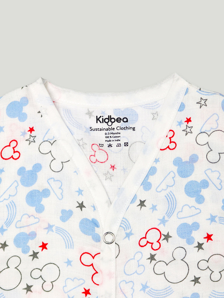 Kidbea Extra Soft Muslin Cotton Jhabla Cloth for Baby | Space and Mickey Print | Print May Vary