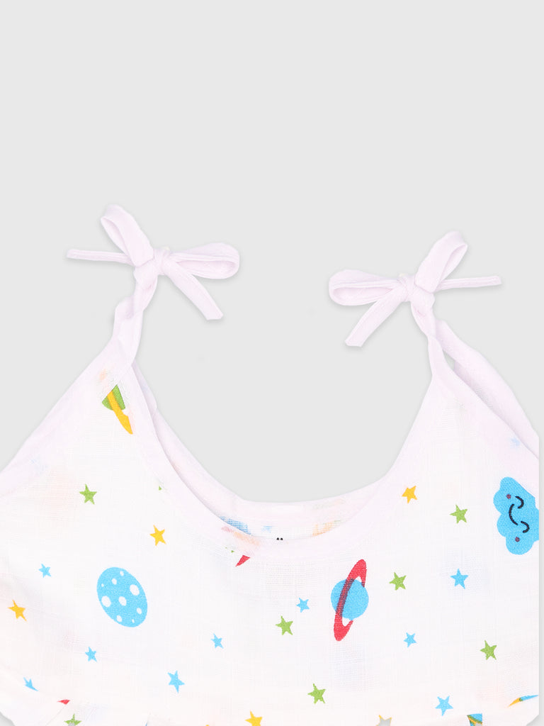 Extra Soft Muslin  Fabric Baby Girls Frock | Pack of 5 | Butterfly, Mickey, Space, Rainbow and Cute Chick Print